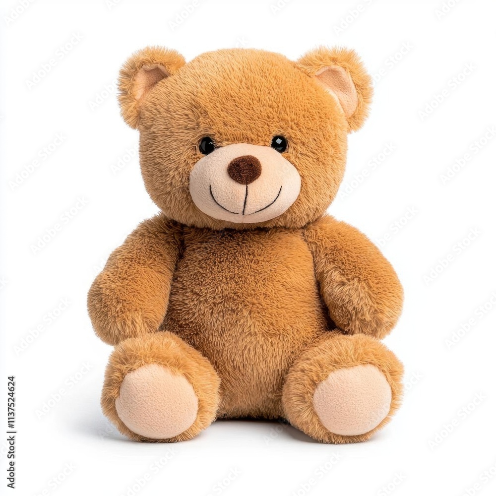 Fototapeta premium A photostock of a soft and fluffy stuffed teddy bear, isolated on a clean white background, charming and cuddly, High Quality