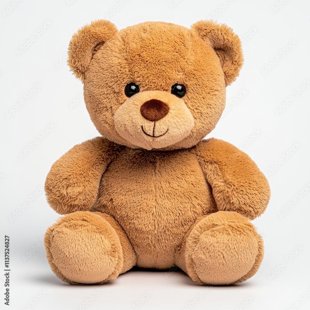 Fototapeta premium A photostock of a soft and fluffy stuffed teddy bear, isolated on a clean white background, charming and cuddly, High Quality