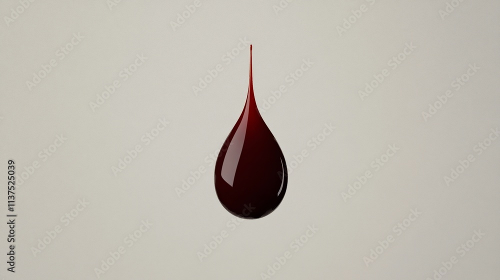 Fototapeta premium Dark red fluid drop against neutral background.