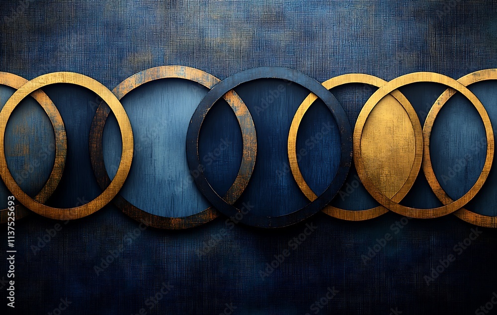 Abstract Gold and Blue Circular Design on a Textured Background Abstract Gold and Blue Circular Design on a Textured Background