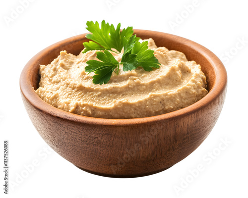 bowl of humus isolated on white background 
