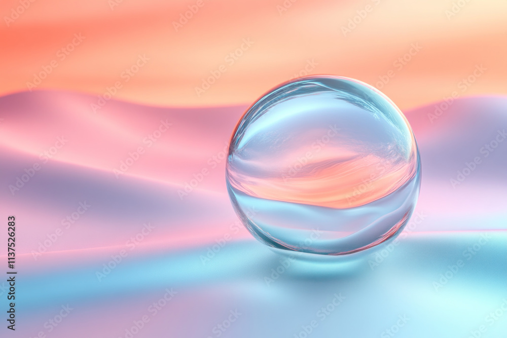 Abstract Sphere Reflects Pastel Hues on Gradient Surface Smoothly Abstract Sphere Reflects Pastel Hues on Gradient Surface Smoothly