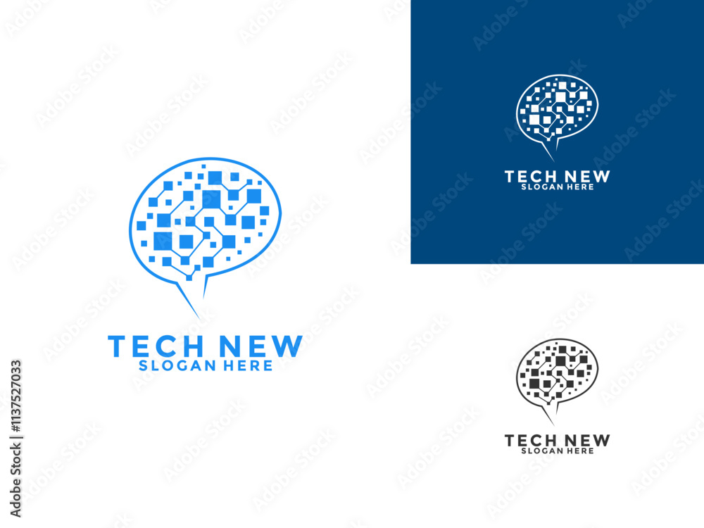 Fototapeta premium Brain Tech logo vector template. Innovate technology startup logo concept