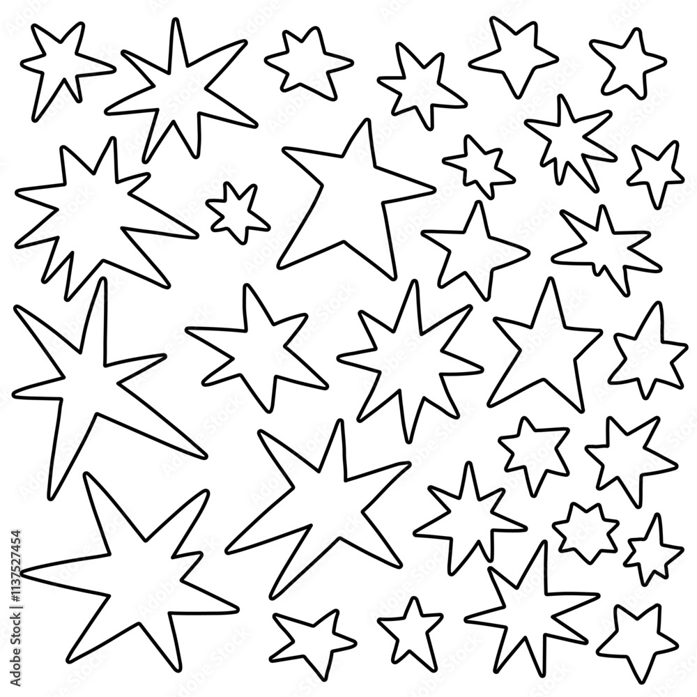 Doodle star collection. Hand drawn vector stars and sparkles outline symbols set Doodle star collection. Hand drawn vector stars and sparkles outline symbols set