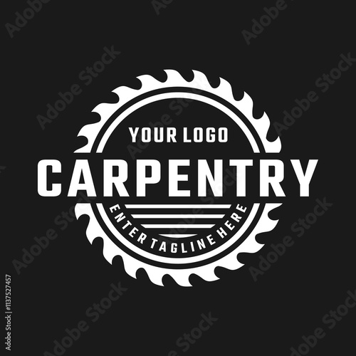saw blade vector design,carpentry tool logo design,badge,professional carpentry logo,vintage,background