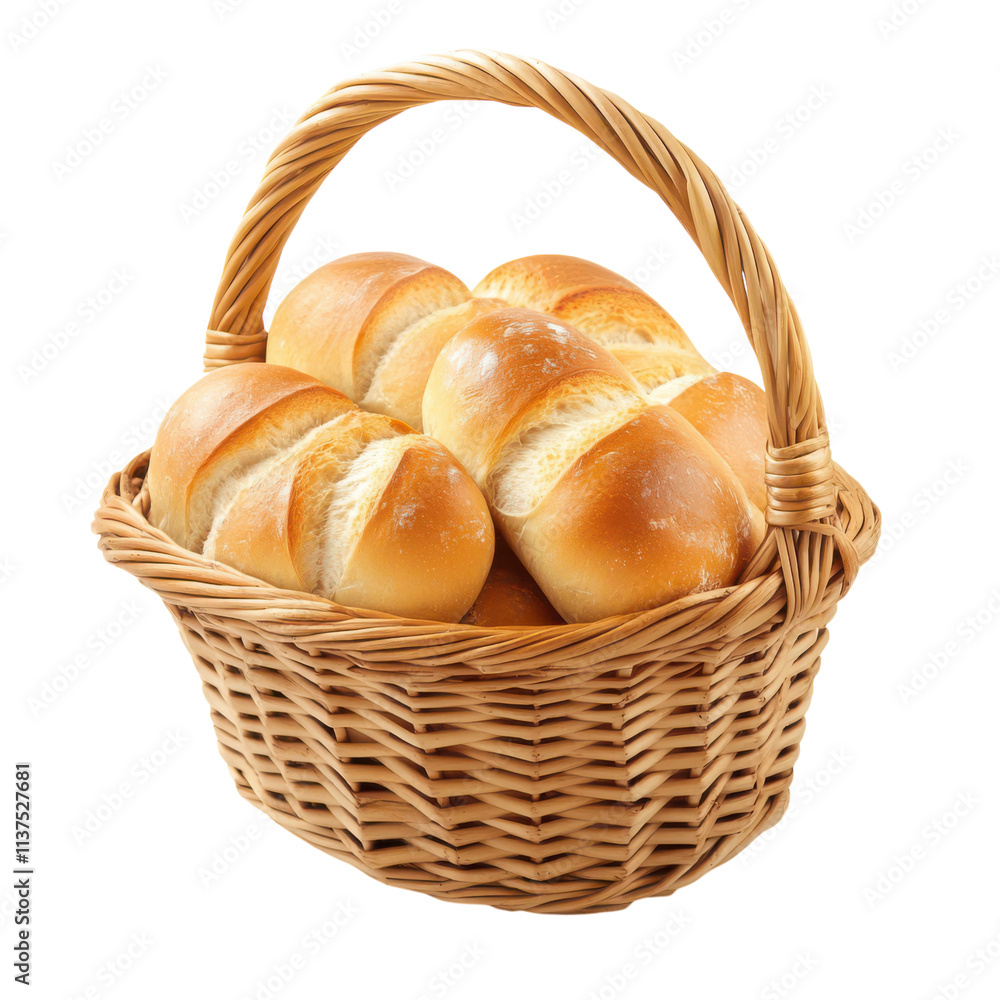 Fresh Bread in Picnic Basket for Outdoor Meals Transparent Background. Fresh Bread in Picnic Basket for Outdoor Meals Transparent Background.
