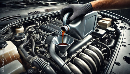 Pouring Engine Oil into Car Engine – Generative AI