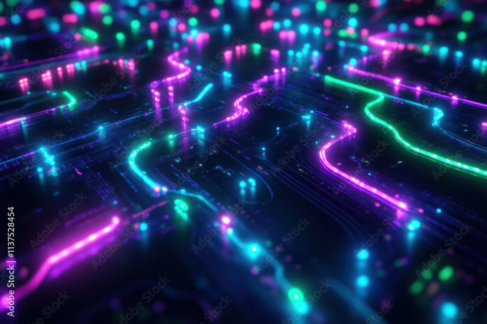 Circuit Board Lights Flow Smoothly Through Digital Network with Signals Circuit Board Lights Flow Smoothly Through Digital Network with Signals