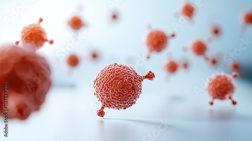 Cancer cells idea. Abstract depiction of viral particles in a modern scientific environment.