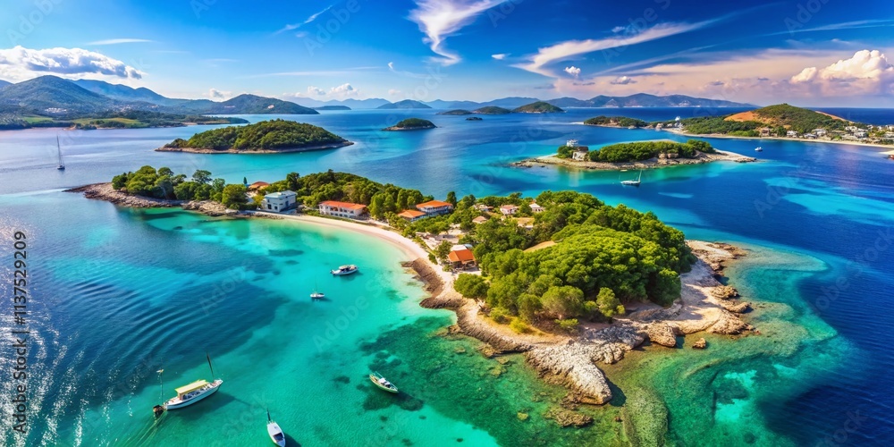 Ksamil Albania Aerial View: Stunning Turquoise Waters, Island Paradise, Albanian Riviera Drone Photography Ksamil Albania Aerial View: Stunning Turquoise Waters, Island Paradise, Albanian Riviera Drone Photography