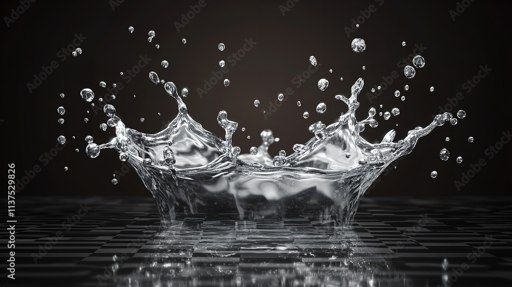 Three water droplets splash in a row creating crowns of water on white background. Three water droplets splash in a row creating crowns of water on white background.