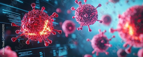 Cancer cells idea. Vivid illustration of coronavirus cells in a scientific environment.