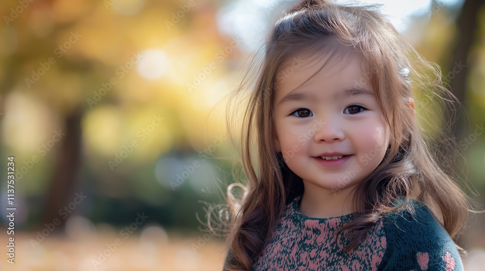 Smiling asian child in autumn park with colorful leaves in background Smiling asian child in autumn park with colorful leaves in background