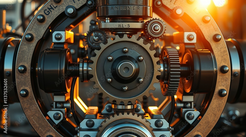 Close-up view of intricate gears and mechanical components, bathed in warm, golden light. The detailed craftsmanship and textures are striking. Close-up view of intricate gears and mechanical components, bathed in warm, golden light. The detailed craftsmanship and textures are striking.