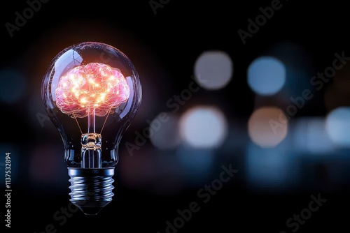 Innovative ideas illuminated brain concept in light bulb creative environment science perspective for thought leaders
