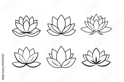 waterlily line art vector illustration