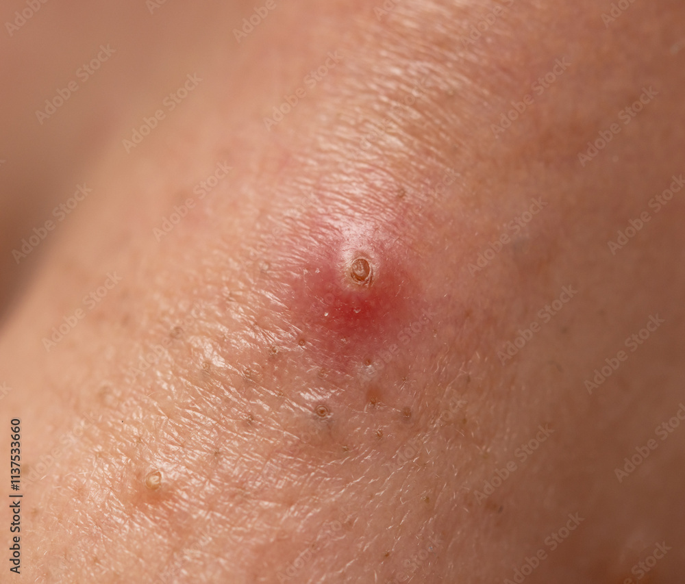 Fototapeta premium A red bump on a person's arm
