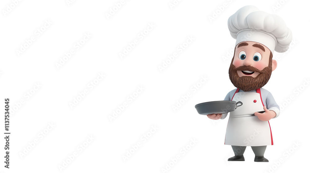 Cartoon chef character holding a frying pan with a friendly smile, perfect for culinary-themed projects and designs. Cartoon chef character holding a frying pan with a friendly smile, perfect for culinary-themed projects and designs.