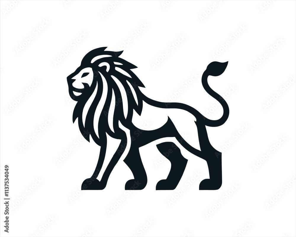 Obraz premium Lion full body Logo Design Vector Template. Black and white Lion vector illustration. 
