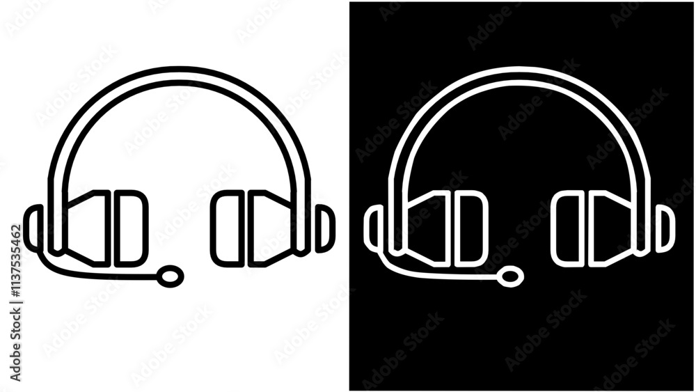 Headset icon black and white for design or stickers Headset icon black and white for design or stickers