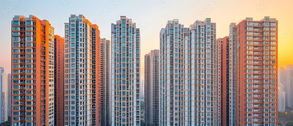 Obraz premium Apartment Buildings at Sunset Cityscape View