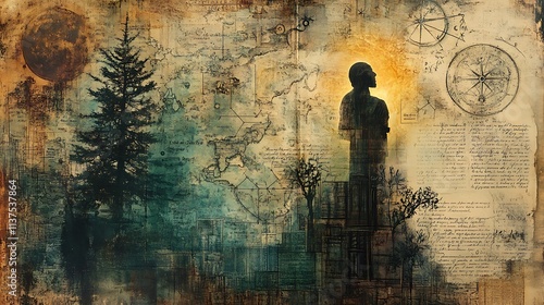 grunge, art, vintage, old, paper, map, texture, wall, 