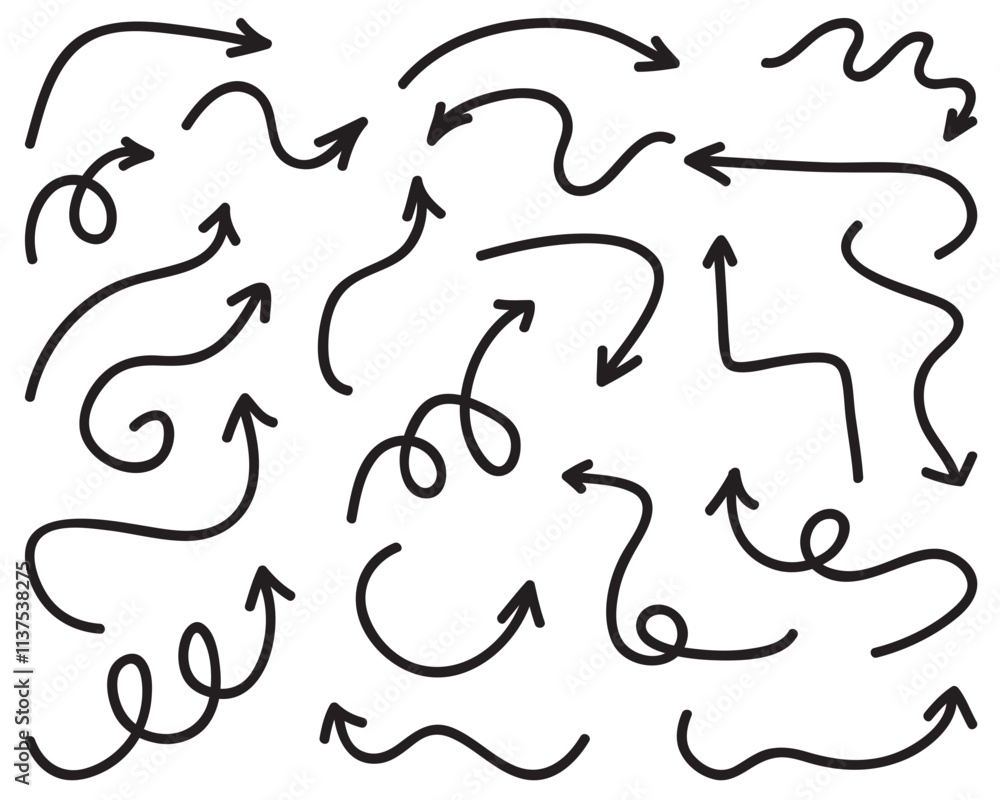 Set of hand drawn black lines with arrow Set of hand drawn black lines with arrow
