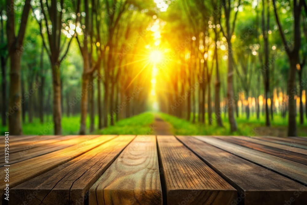 Long Exposure Rubber Tree Garden, Blurred Background, Wooden Tabletop, Nature Photography, Peaceful Scene Long Exposure Rubber Tree Garden, Blurred Background, Wooden Tabletop, Nature Photography, Peaceful Scene