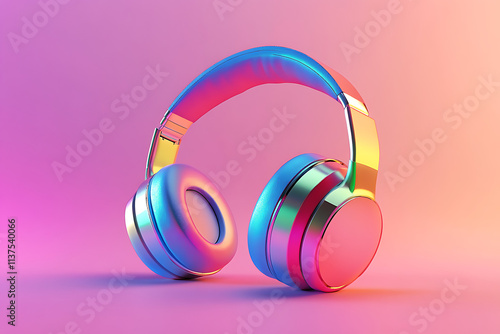 Rainbow Color Headphones 3D Render. photo