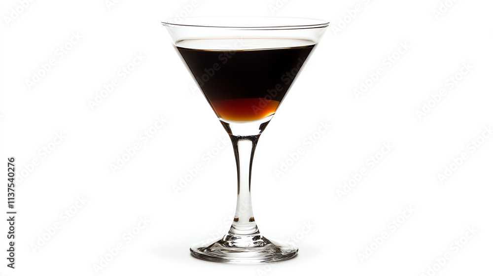 Dark cocktail in martini glass isolated on white background Dark cocktail in martini glass isolated on white background