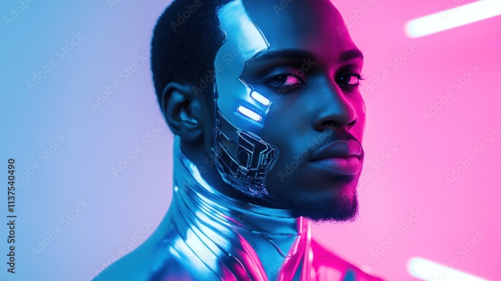 Futuristic portrait man with metallic features Futuristic portrait man with metallic features