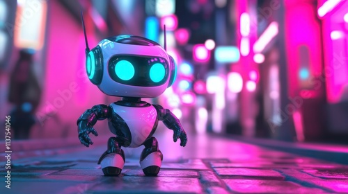 Wallpaper Mural Cute robot in neon-lit urban environment Torontodigital.ca