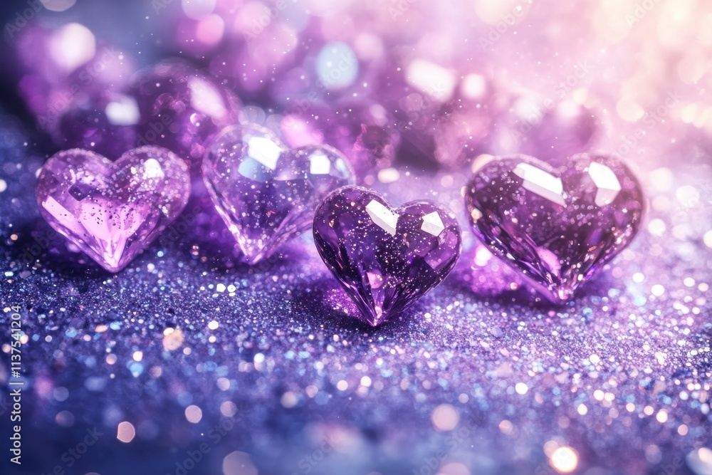 Sparkling Purple Hearts on Glitter Background Sparkling Purple Hearts on Glitter Background