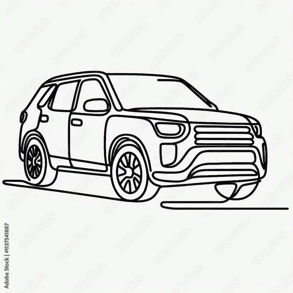 Naklejka premium A minimalist line art of a modern luxury SUV, showcasing its sleek design and strong silhouette