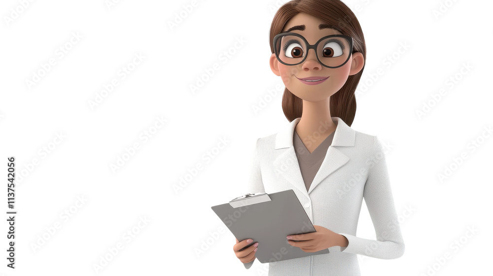 A friendly female character in a white coat holds a clipboard and smiles, showcasing professionalism and approachability in a clinical setting. A friendly female character in a white coat holds a clipboard and smiles, showcasing professionalism and approachability in a clinical setting.