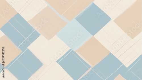Soft pastel patchwork background with layered beige and blue geometric blocks for cozy modern decor and creative designs.
