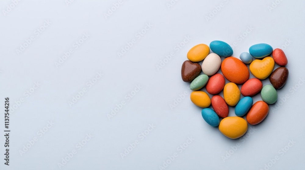 A photostock of a heart-shaped composition made of colorful candies, isolated on a white background, fun and playful, High Quality A photostock of a heart-shaped composition made of colorful candies, isolated on a white background, fun and playful, High Quality
