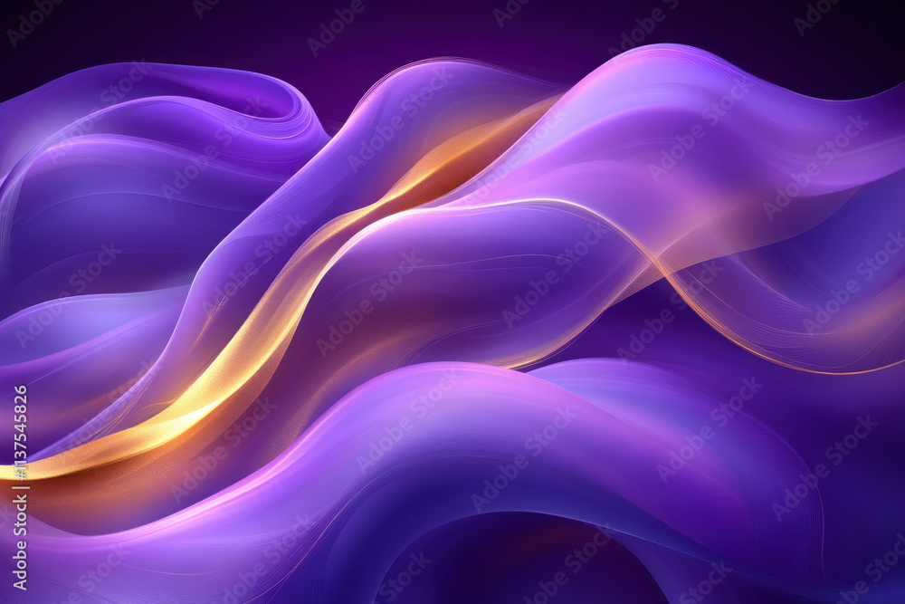 Abstract Purple and Gold Waves Flow Smoothly and Elegantly Abstract Purple and Gold Waves Flow Smoothly and Elegantly