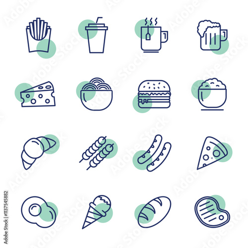 Modern food symbol or icon set
