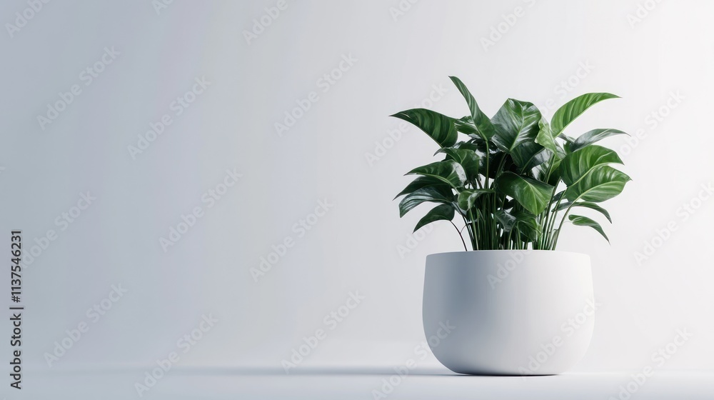 Fototapeta premium Lush green plant in minimalist white pot