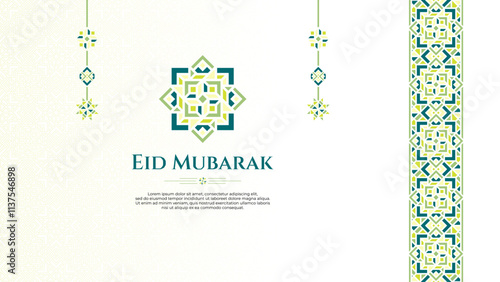Eid Mubarak Greeting Design with Green Pastel Oriental Ornament