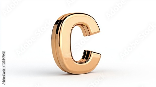 A photostock of a polished gold letter â€œCâ€ sculpture, isolated on a clean white background, sleek and modern, High Quality photo