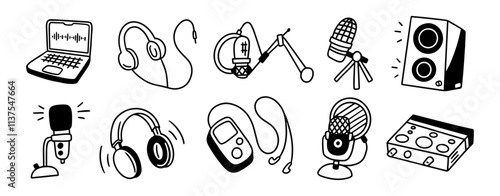 Handdrawn Podcast Audio Tools Illustration