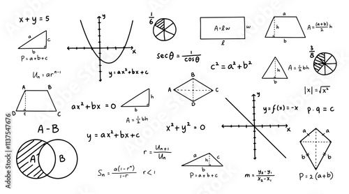 Handdrawn math equations background doodle