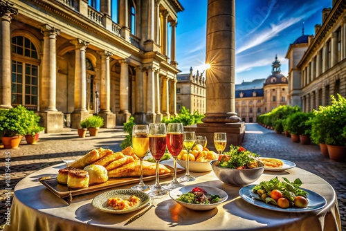 Fototapeta Naklejka Na Ścianę i Meble -  Lyon Courthouse Food Photography: Neoclassical Palace Gourmet Delights