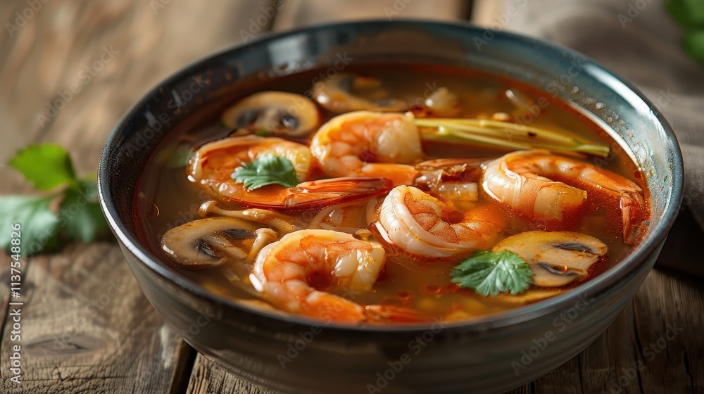 Delicious shrimp soup in a bowl Delicious shrimp soup in a bowl