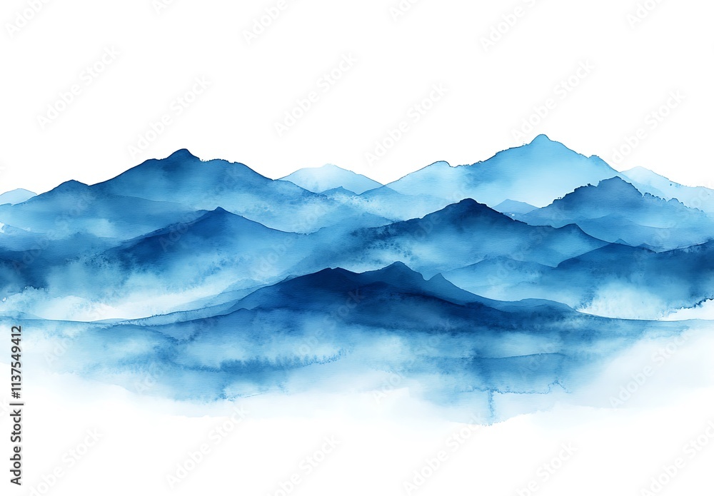 Obraz premium Blue Watercolor Mountainscape An Artistic Landscape Painting