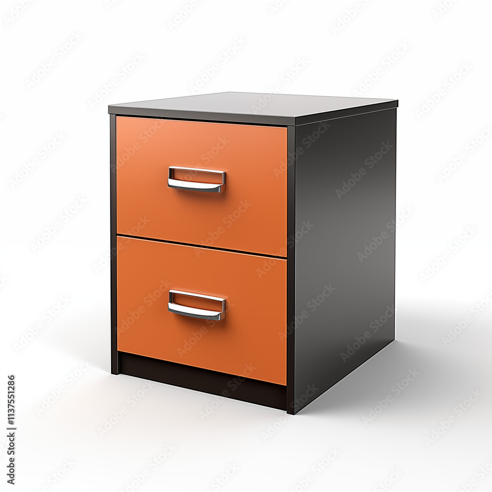 Modern Two-Drawer Nightstand with Orange Accents Modern Two-Drawer Nightstand with Orange Accents