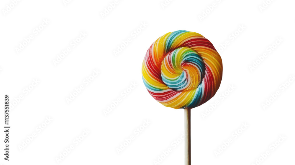 Vibrant and Colorful Spiral Lollipop on a Wooden Stick Perfect for Sweet Treats and Celebrations. Vibrant and Colorful Spiral Lollipop on a Wooden Stick Perfect for Sweet Treats and Celebrations.