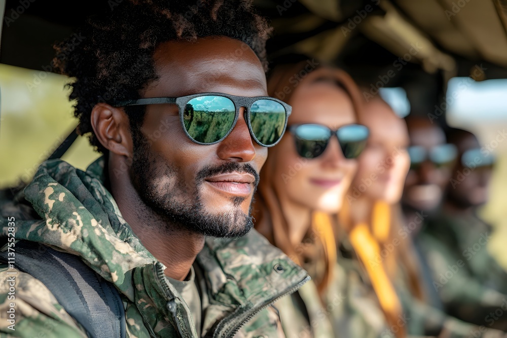 Fototapeta premium Tourists from various nations on safari in South Africa